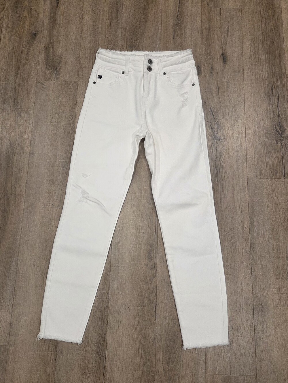 Kancan Womens White 7/27 High Rise Skinny Stretch Jeans 2 Button NEW
